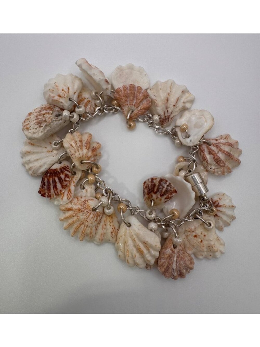 Vintage Kitty Paw Shell Charm Bracelet Beach Coastal Nautical Magnetic Clasp